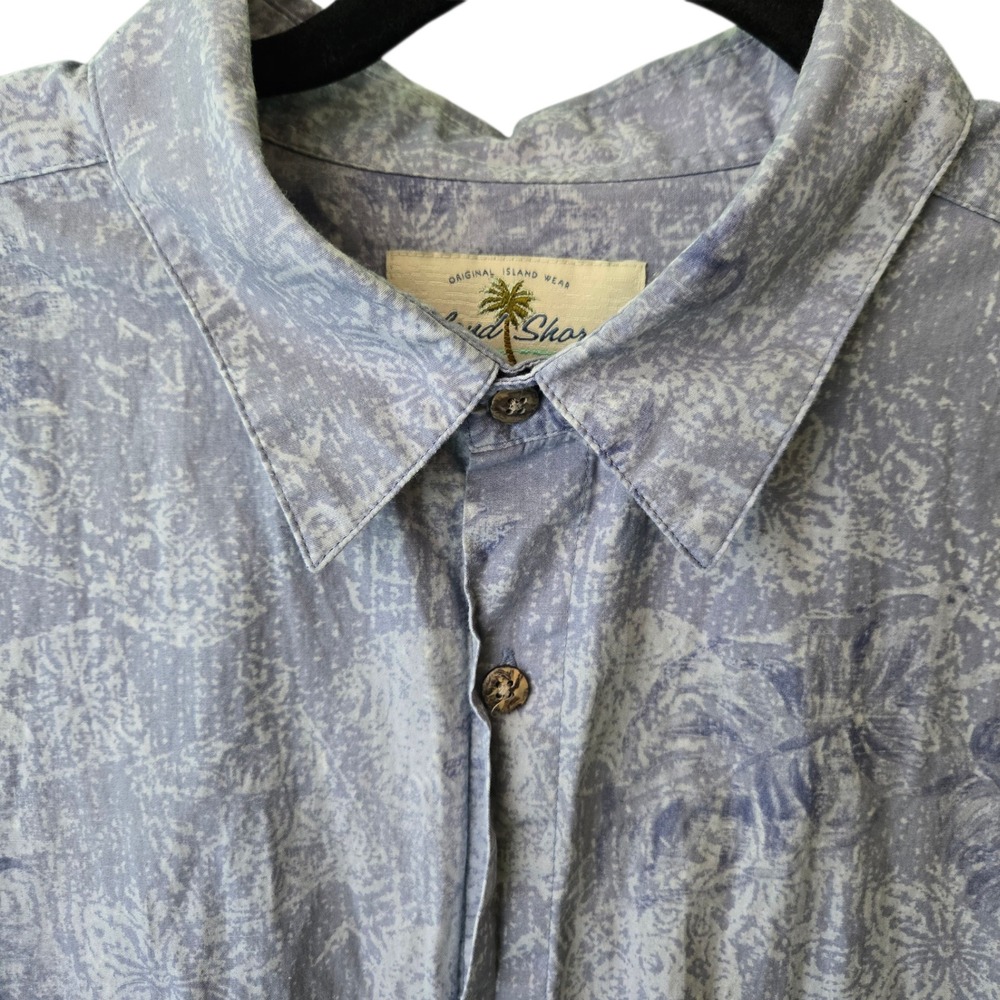 Island Shores Mens‎ XL Blue Tropical Cotton Short Sleeve Button Up Shirt